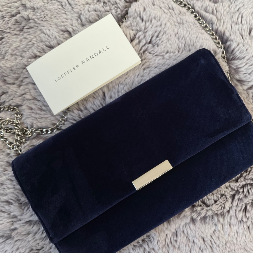 LOEFFLER RANDALL Blue Suede Leather Tab Clutch